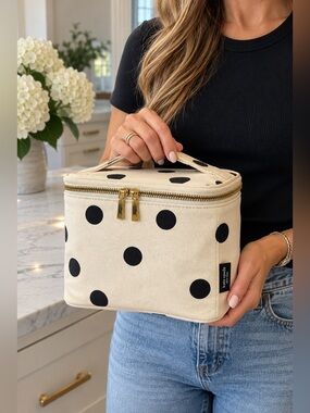 Kate Spade New York Cream Black Polka Dot Insulated Lunch Bag Tote